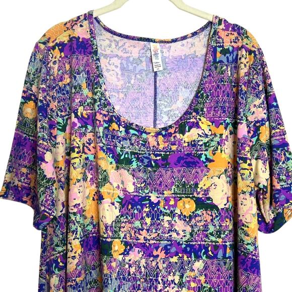 LuLaRoe Perfect T Womens Top 2XL Multicolor Abstract Floral Print Scoop Neck - Picture 2 of 6